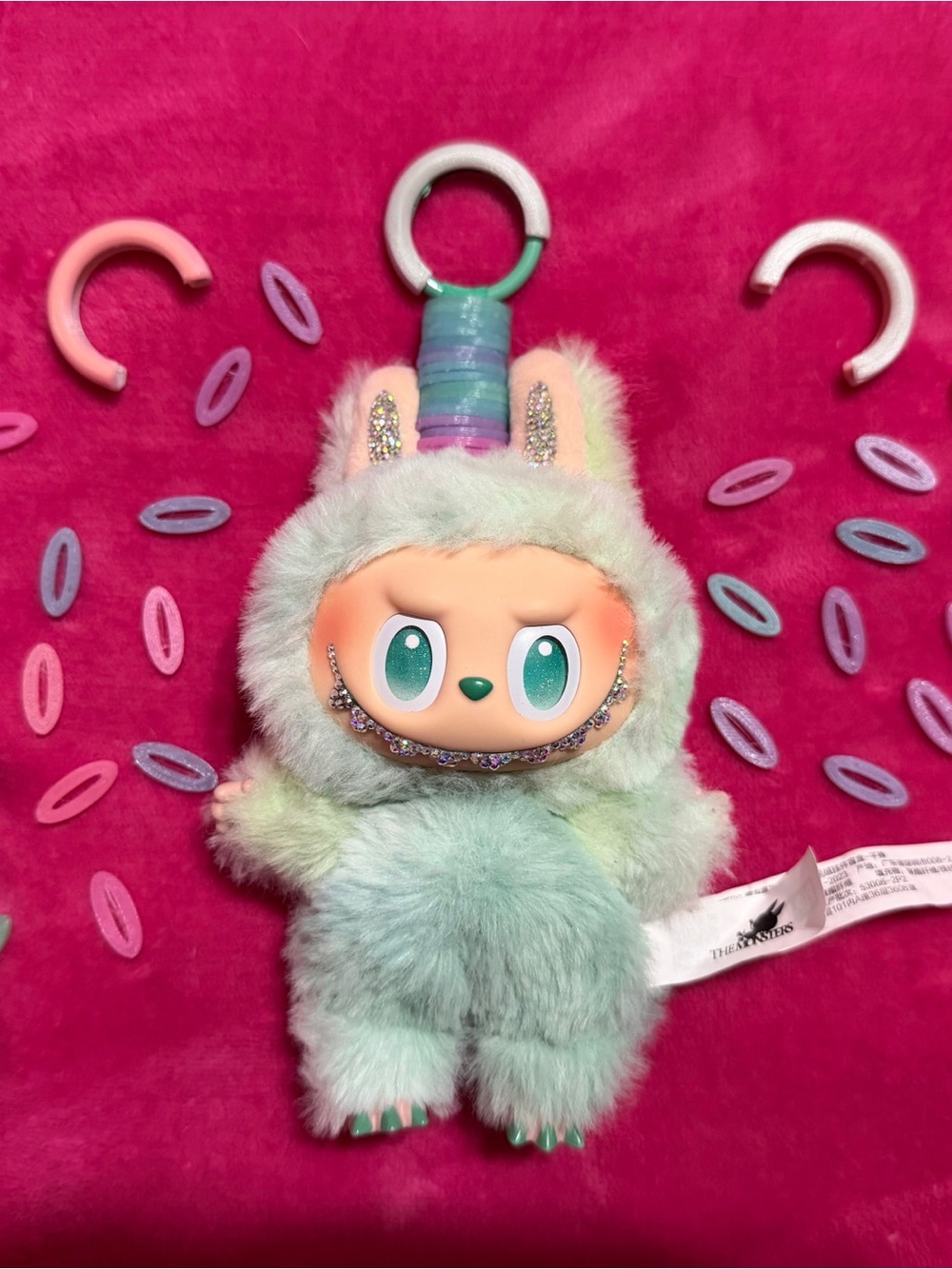 Bedazzled Big Into Energy Serenity Labubu w/ Lanyard Protector & Keychain Guard
